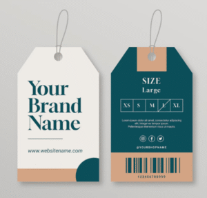 Custom hang tags for activewear branding with logo and care instructions