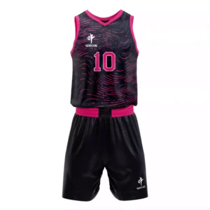 Custom Black and Pink Basketball Set – Quick-Dry Performance Jersey and Shorts with Vivid Swirl Graphic, Pro Fit, and Full Team Customization by QEOK
