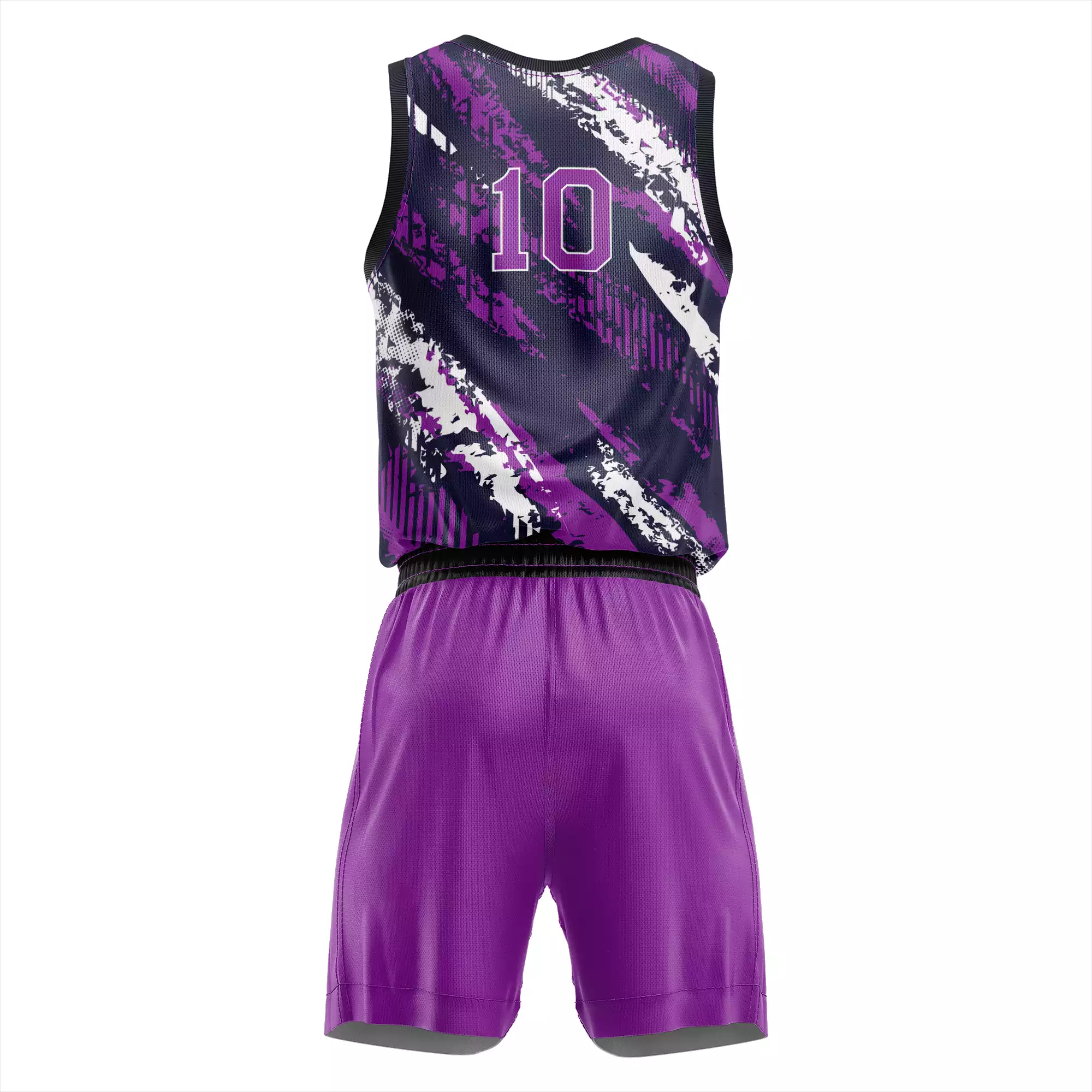 Custom Purple Basketball Uniform Set – Quick-Dry Pro Jersey and Shorts with Dynamic Brushstroke Graphic and Full Team Customization by QEOK - Image 2