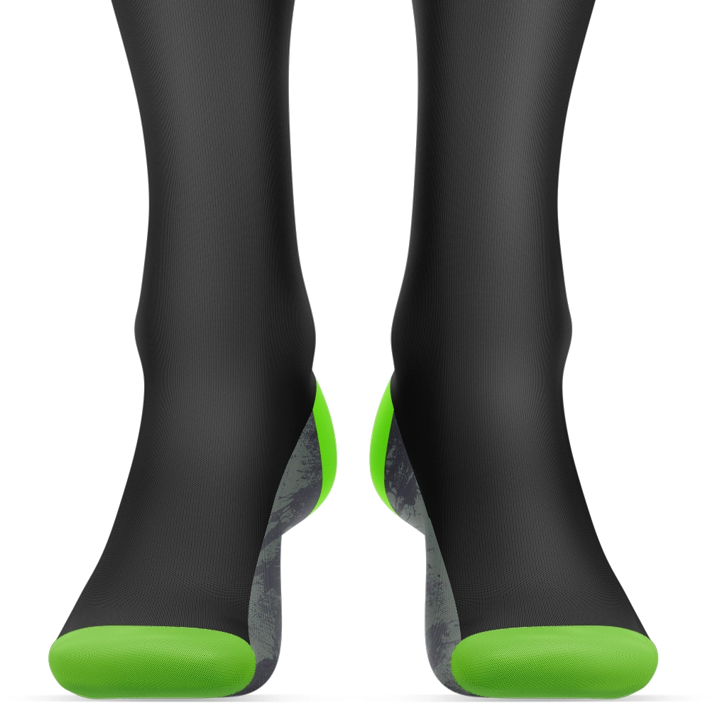 Custom Black and Neon Green Soccer Socks – Breathable Stretch Knit with Cushioned Sole, Secure Fit Cuff, and Complete Team Customization by QEOK - Image 2